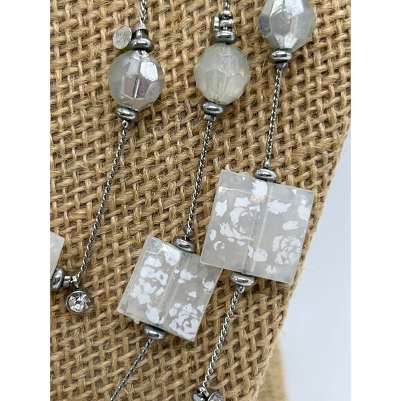 Multi-Layered White & Silver Bead Necklace With Lobster Clasp Multi Strand - Picture 2 of 4
